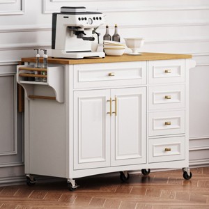 Rolling Kitchen Island With Adjustable Shelf,2 Doors And 5 Drawers,Kitchen Island Cart With Spice Rack,Drop Leaf And Towel Rack -Maison Boucle - 1 of 4