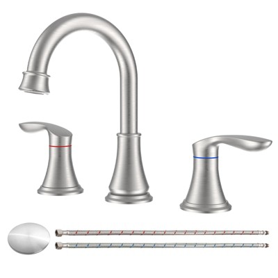 Munora 2-Handle 8-Inch Widespread Bathroom Sink Faucet, Brushed Nickel with 360° Swivel Spout and Pop-Up Drain