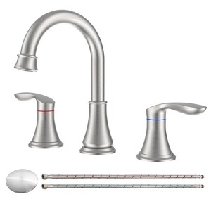 Munora 2-Handle 8-Inch Widespread Bathroom Sink Faucet, Brushed Nickel with 360° Swivel Spout and Pop-Up Drain - 1 of 4