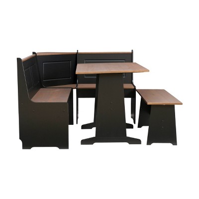 Linon 3pc Ardmore Breakfast Nook Storage Benches Dining Set Black/Pecan: Mid-Century Modern, Wood, 6-Seat Capacity