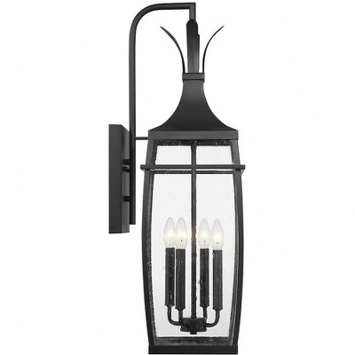 Matte Black 4-Light Outdoor Wall Lantern with Clear Seeded Glass