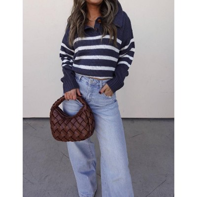 Women's Stripe Henley Sweater - Listicle