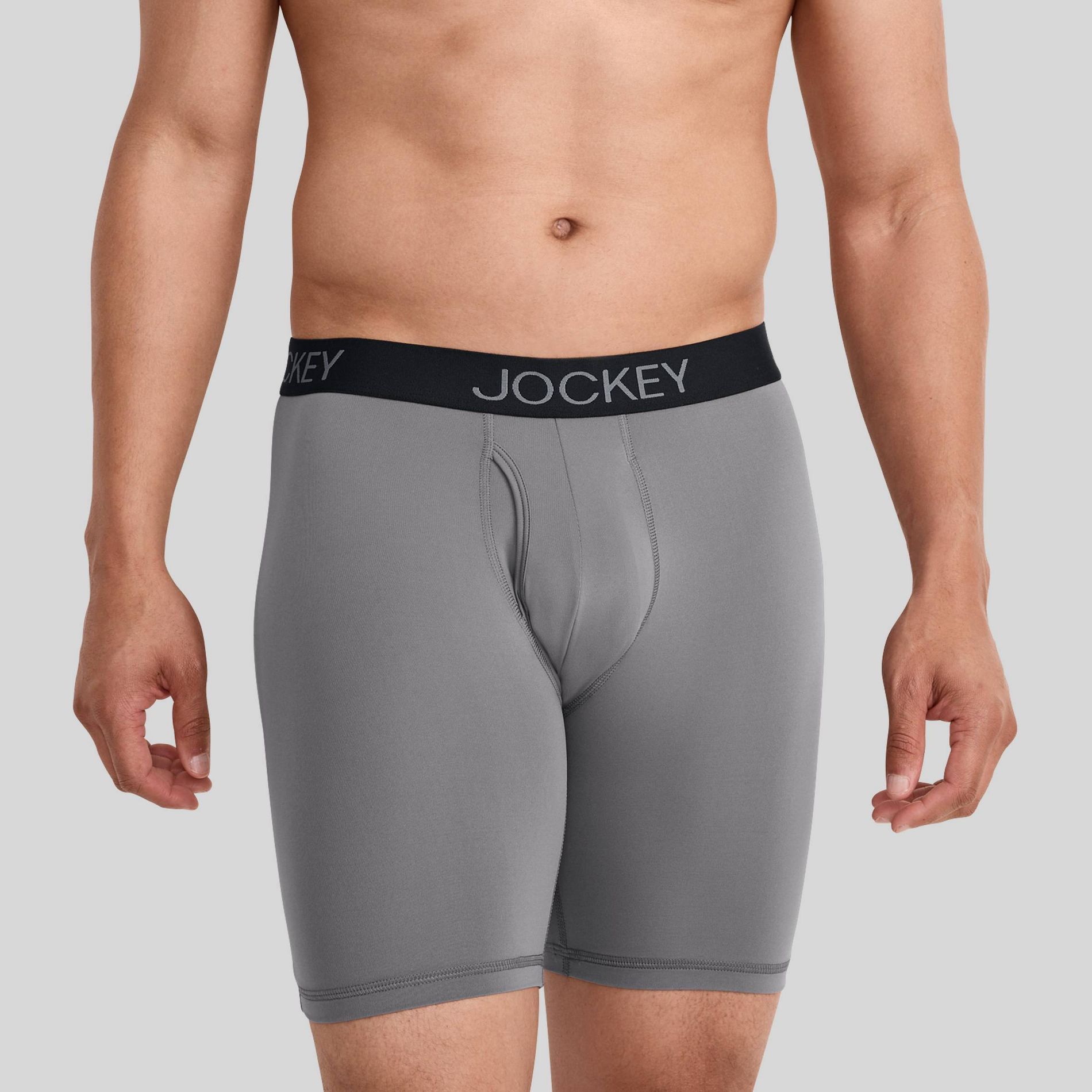 Jockey Generation™ Micro Stretch Long Leg Boxer Briefs - Black/Gray L: Lightweight Knit, Absorbent Panel