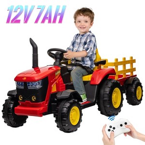 Jojoka 12V Kids Ride-On Tractor with Remote Control, Battery Powered Car Toy with Dual 35W Motors, Detachable Trailer, Safety Features, Music - 1 of 4