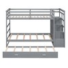 NicBex Twin over Twin Bunk Bed Triple Wood Bed Frame with Wheels, Storage Stairs and Full Length Guardrail, No Box Spring Required - 3 of 4