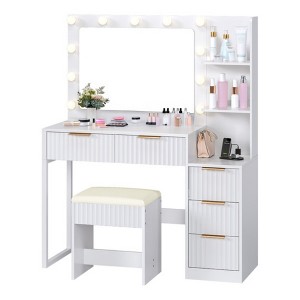 ChicFurnit Vanity Tables Makeup Vanity Desk Vanity Table Set Dressing Table with Square Mirror for Bedroom, White, 42.98"*15.6"*52.77" - 1 of 4