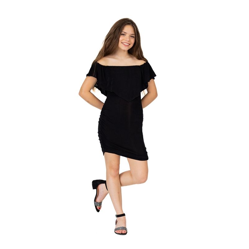 24seven Comfort Apparel Girls Off The Shoulder Rouched Party Dress, 1 of 6