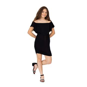 24seven Comfort Apparel Girls Off The Shoulder Rouched Party Dress