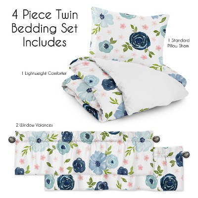 Twin Blue and Pink Microfiber Floral Comforter Set