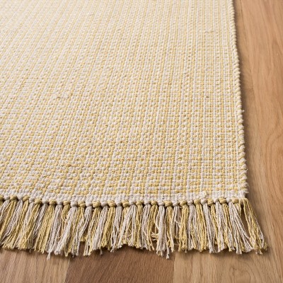 Ivory and Yellow Geometric Cotton 9' x 12' Flat Woven Rug
