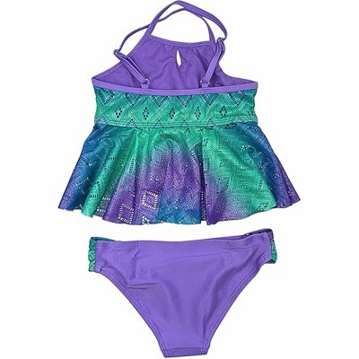 GO COCO Little Girls’ 2-Piece Lace Design Tankini Swimsuit Set, Violet Lace, 5/6 — фото 2