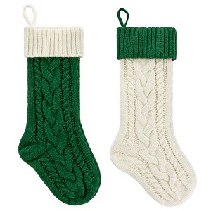 Aoibox 2 Pack 18 Inch Personalized Christmas Stockings Large Cable Knit Ivory Green Holiday Decor for Family Mantel or Tree Hanging - 1 of 4