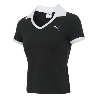 TIME HOLLOW Knit Collared Short T-Shirt