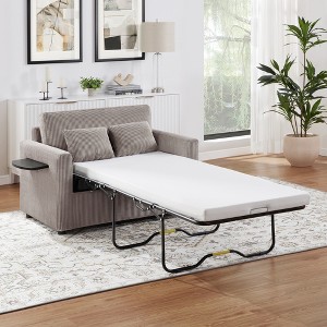 Convertible Chaise Lounge Twin Size Sofa Bed Sleeper Sofa Loveseat with Foldable Mattress, Foldable Side Table, Storage Pocket & USB Ports-ModernLuxe - 1 of 4