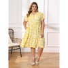 Women's Plus Size Floral Print Dress Button Decor Notch Neck Ruffle Sleeve Pockets Midi Tiered Flowy Summer A Line Dresses - GRACE & GRANDEUR - 2 of 4