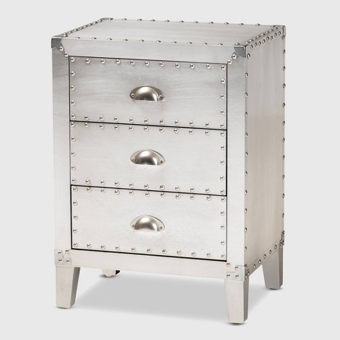 Claude Metal 3 Drawer Nightstand Silver Baxton Studio Target