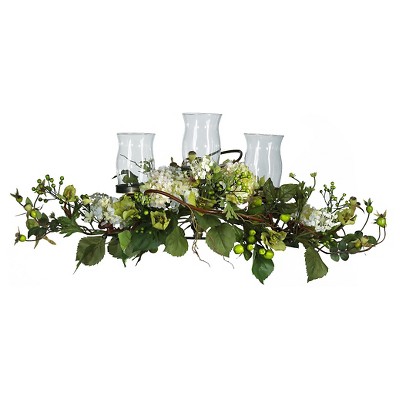 Nearly Natural Hydrangea Triple Candelabrum Centerpiece Cream