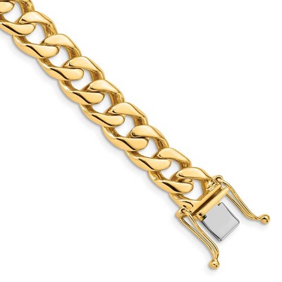 Black Bow Jewelry Men's 14k Yellow Gold, 9.8mm Flat Beveled Curb Chain Bracelet - 8 Inch