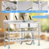 Stainless Steel Utility Sink, Freestanding Double Bowl with Pull-Out Hot & Cold Faucet, Storage Shelf - 3 of 4