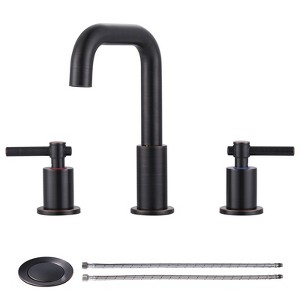 WOWOW 8 in. Widespread Double Handle High Arc Bathroom Faucet with Drain Kit Included in Brushed Nickel - 1 of 4