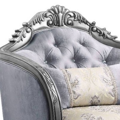 Ariadne Platinum Gray Floral Accent Chair with Carved Wood Detail