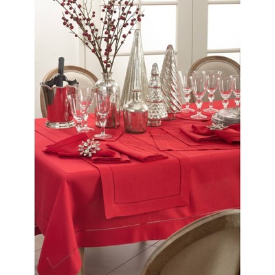 Set of 12 Red Hemstitched Polyester Dinner Napkins, 22" x 22"