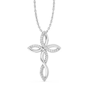GILDED 1/10 CTTW Lab Grown Diamond Cross Pendant in Sterling Silver, 18 Inch Chain - 1 of 4
