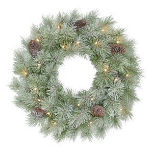 Puleo 24" Pre-Lit Battery-Operated Artificial Flocked Glitter Wreath - 1 of 4