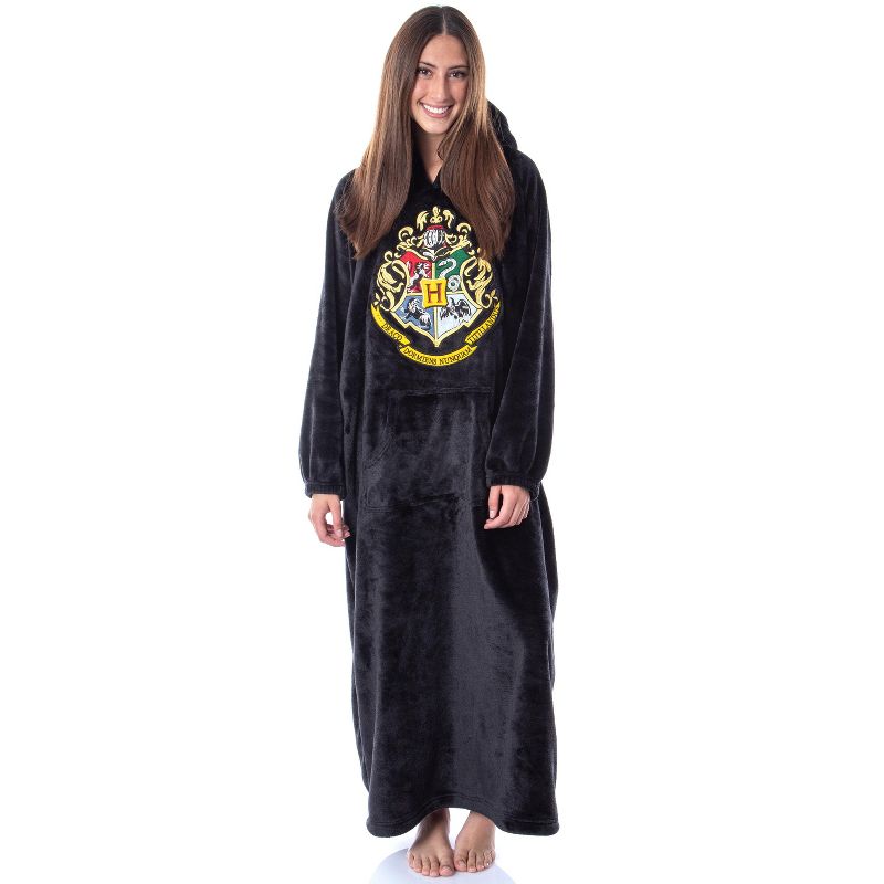 Harry Potter Hogwarts Adults Wearable Blanket Pullover Robe Mens' Womens' Black, 2 of 6