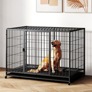 XBRIGH 42/38 Inch Dog Crates for Meidum Small Dogs Folding Metal Wire Cages Dog Kennels Pet Cage with Double-Door, Removable Tray White - 1 of 4