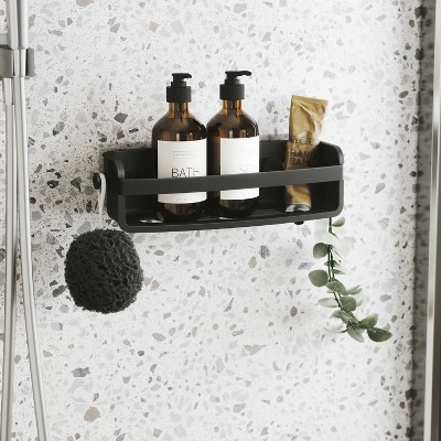 Black Plastic Suction Mount Shower Caddy with Adhesive Strips