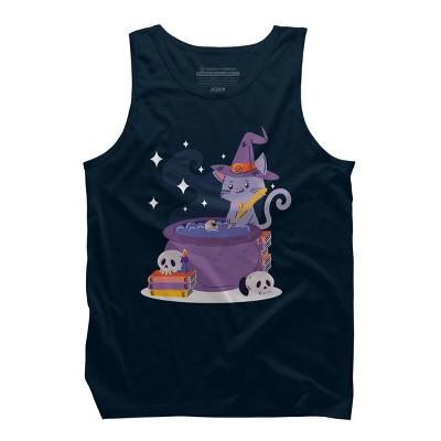 Men's Design By Humans Halloween Kitty Cauldron By machmigo Tank Top