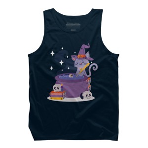 Men's Design By Humans Halloween Kitty Cauldron By machmigo Tank Top - 1 of 2
