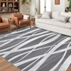Faux Wool Modern Stripe Pattern Printed Area Rug with Ultra Thin Low Pile Machine Washable Stain Resistant Pet Friendly Non Shedding Non Slip Carpet - 2 of 4