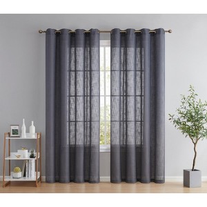 HLC.ME Abbey Faux Linen Textured Semi Sheer Privacy Light Filtering Window Grommet Thick Curtain Panels, Set of 2 - 1 of 4