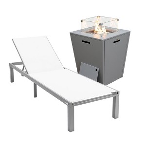 LeisureMod Marlin Modern Outdoor Patio Chaise Lounge Chair in Grey Aluminum Frame with Square Fire Pit Side Table - 1 of 4