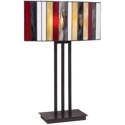 Robert Louis Tiffany Modern Table Lamp Bronze Iron Striped Stained Glass Shade for Living Family Room Bedroom Bedside Nightstand