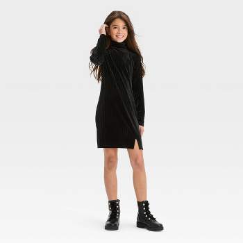 Girls' Long Sleeve Velvet Turtleneck Dress - art class™