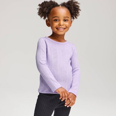 Toddler Girls' Solid Ribbed Long Sleeve T-Shirt - Cat & Jack™ Lavender 12M