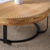Okak Carved Wood Round Coffee Table, 31.5" Dia Modern Geometric Design with Black Metal Legs for Living Room & Office, 14"H - 3 of 4