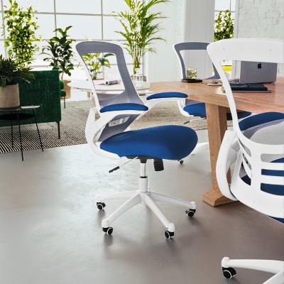 Modern Blue Mesh and White Plastic Ergonomic Swivel Task Chair