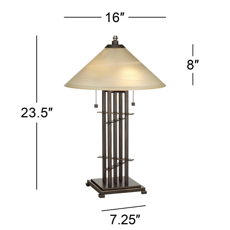 Franklin Iron Works Metro Collection 23 1/2" High Planes 'n' Posts Farmhouse Rustic Accent Table Lamps Set of 2 Pull Chain Metal Amber Art Glass Shade, 4 of 10