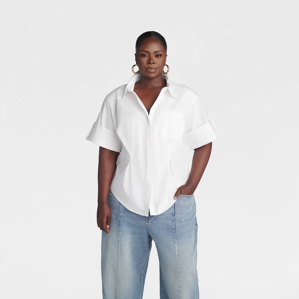 KBB by KAHLANA Women's Short Sleeve' The Hourglass Button-Down Shirt' - White 2X