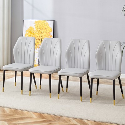 DOMETOUR Modern Dining Chairs PU Backrest and Black Metal Legs Set of 4