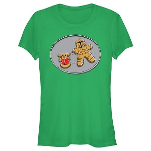 Juniors Womens Star Wars: The Mandalorian Gingerbread Cookies Mando Grogu T-Shirt - 1 of 4