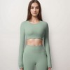 Anna-Kaci Active Women's Active Crop Top with Crew Neckline Seamless Stretch Fit and Thumbhole Cuffs - 2 of 4