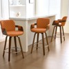 Bekrvio 26" Swivel Counter Stools with Back & Arms, Faux Leather Mid-Century Bar Stools for Kitchen Island, Walnut Frame, Set of 1/2/3/4 - 2 of 4