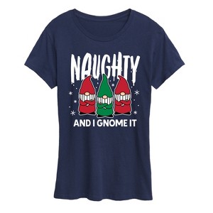 Women's - Instant Message - Naughty And I Gnome It Funny Christmas Short Sleeve Graphic T-Shirt - 1 of 4