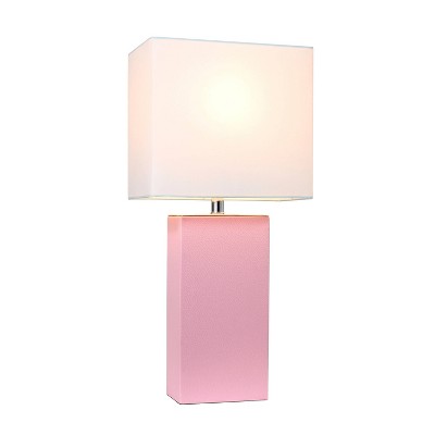 Pink Leather Table Lamp with White Fabric Shade