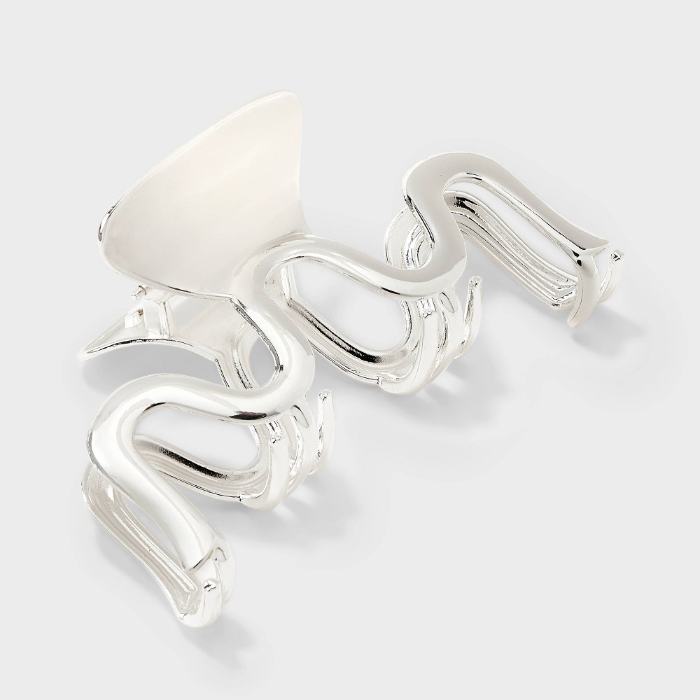 Metal Wavy Claw Hair Clip - Universal Thread™ Silver: Secures All Hair Types, Zinc Material